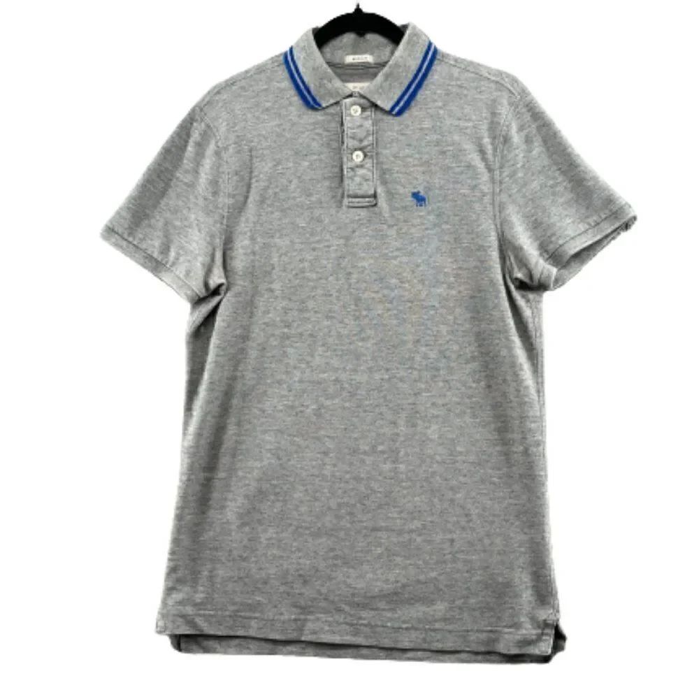 ABERCROMBIE & FITCH Mens Gray Muscle Polo Short Sleeve Size Large Preppy